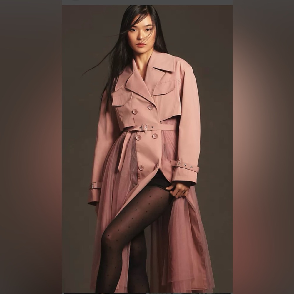 By Anthropologie tulle-skirted rose Trench Coat